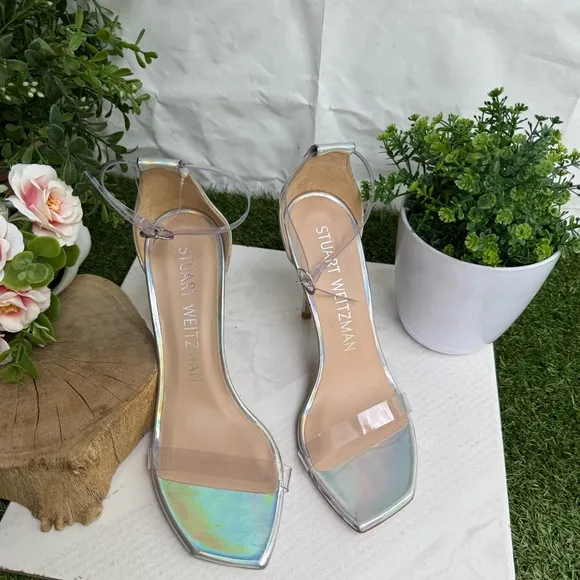 Stuart Weitzman Nudiscurve iridescent Silver Women's Heels size 8.5