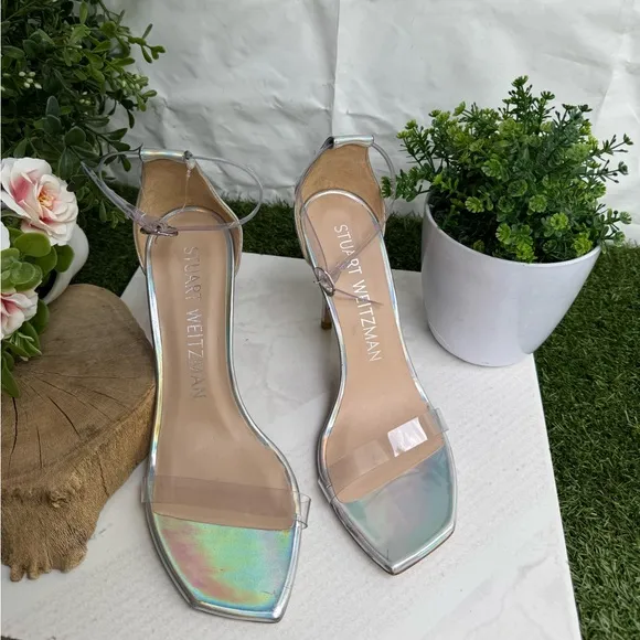 Stuart Weitzman Nudiscurve iridescent Silver Women's Heels size 8.5
