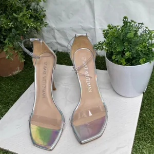 Stuart Weitzman Nudiscurve iridescent Silver Women's Heels size 8.5
