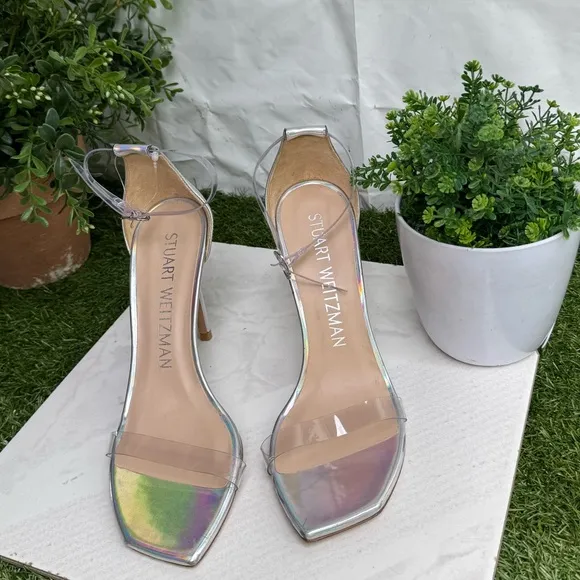 Stuart Weitzman Nudiscurve iridescent Silver Women's Heels size 8.5