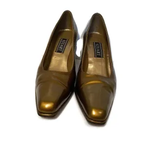 STUART WEITZMAN SHOES HEELS GOLD PATENT LEATHER PUMPS Italy Size 8 B