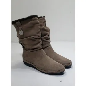 Stuart Weitzman Suede Leather Mid-Calf Boots Brown Slouchy Faux Fur Taupe 7M