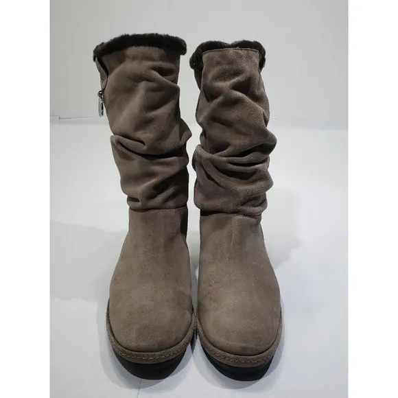 Stuart Weitzman Suede Leather Mid-Calf Boots Brown Slouchy Faux Fur Taupe 7M