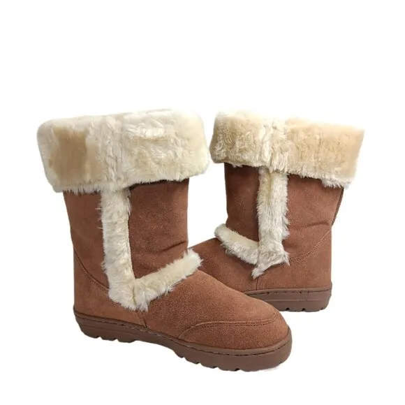 Style &amp; Co Witty Winter Boots Womens 9 Chestnut Tan Suede   Faux Fur Booties