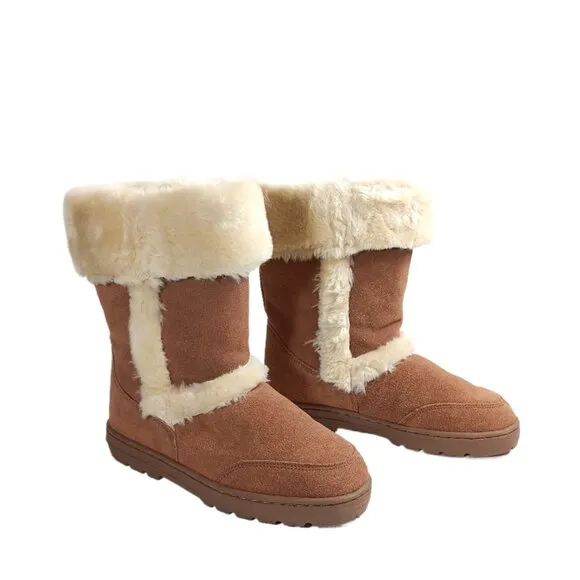 Style &amp; Co Witty Winter Boots Womens 9 Chestnut Tan Suede   Faux Fur Booties