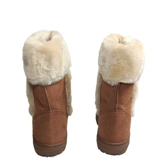 Style &amp; Co Witty Winter Boots Womens 9 Chestnut Tan Suede   Faux Fur Booties