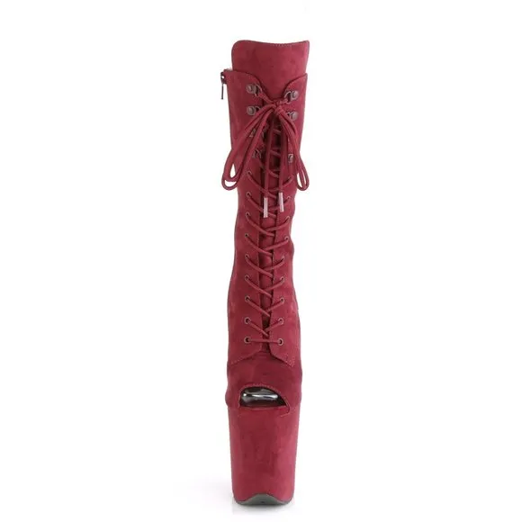 Suede Platform Peep Toe Lace Up High Heel Boots