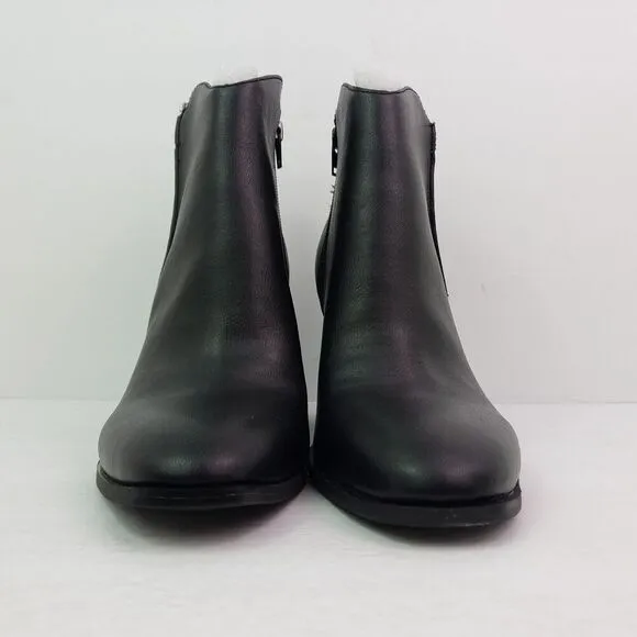 Sun   Stone Graceyy Womens Size 11 Black Faux Leather Block Heel Ankle Boots