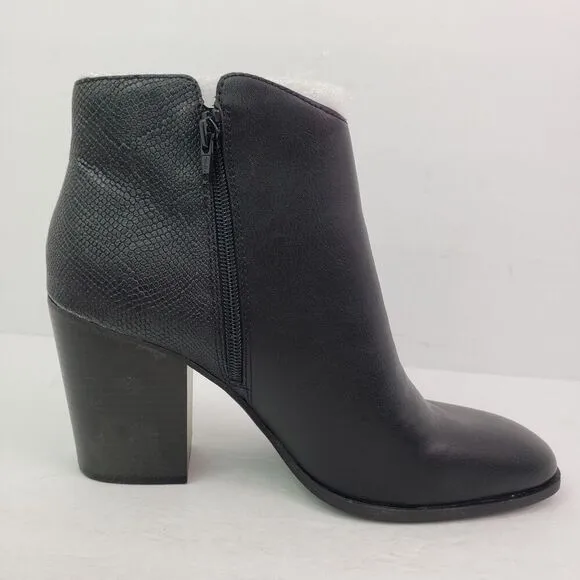 Sun   Stone Graceyy Womens Size 11 Black Faux Leather Block Heel Ankle Boots