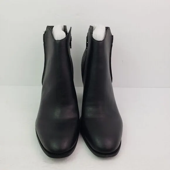 Sun   Stone Graceyy Womens Size 11 Black Faux Leather Block Heel Ankle Boots