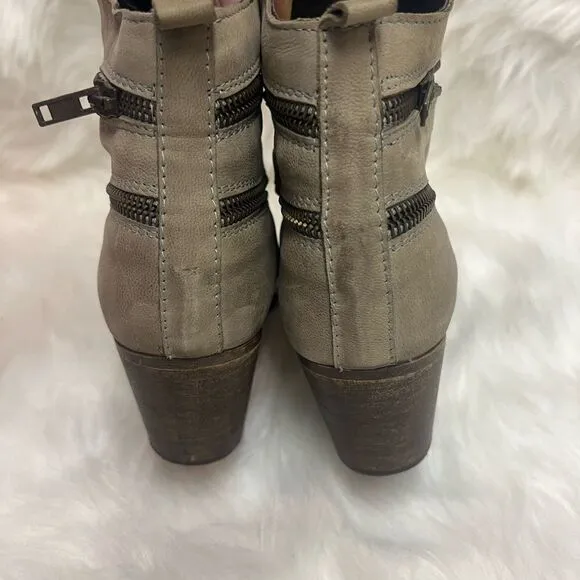 Sundance ankle boots brown leather faux zip moto 39 B91