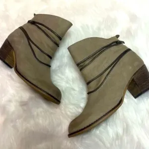 Sundance ankle boots brown leather faux zip moto 39 B91