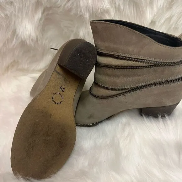 Sundance ankle boots brown leather faux zip moto 39 B91
