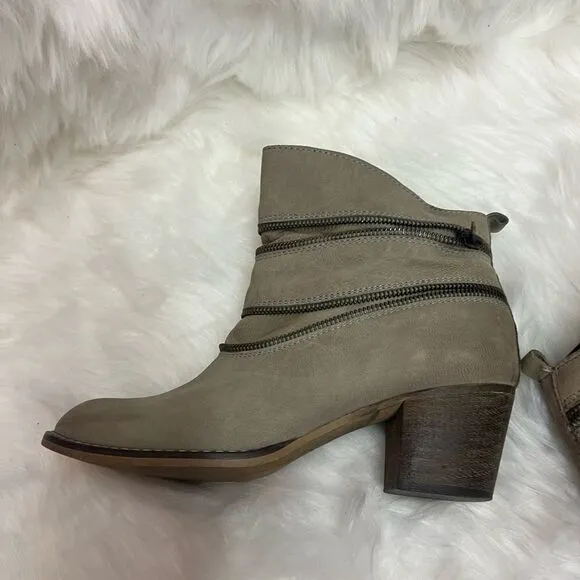 Sundance ankle boots brown leather faux zip moto 39 B91