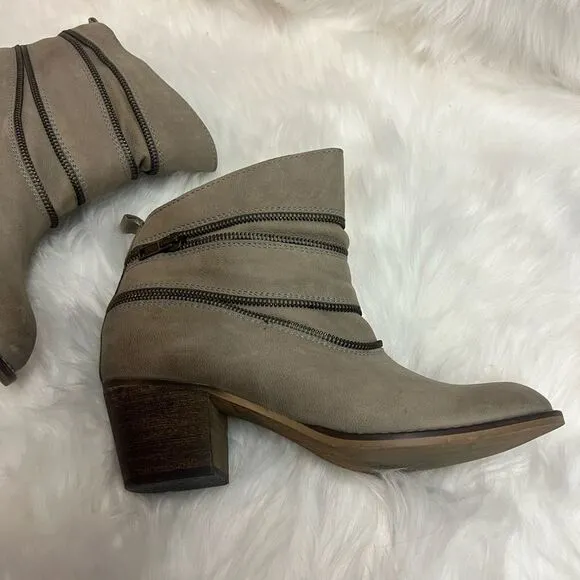 Sundance ankle boots brown leather faux zip moto 39 B91