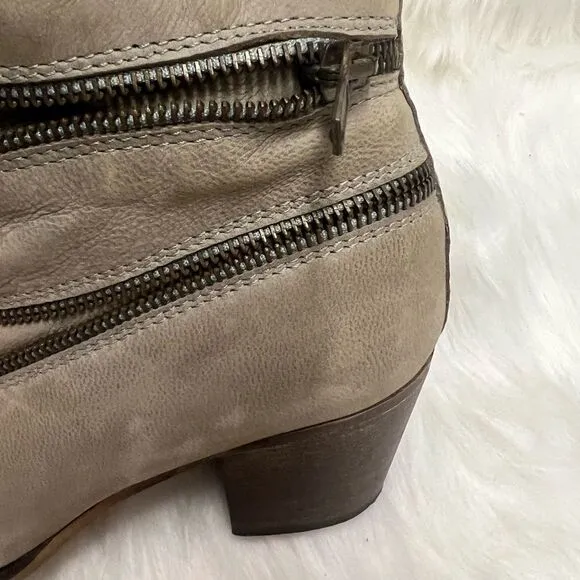 Sundance ankle boots brown leather faux zip moto 39 B91