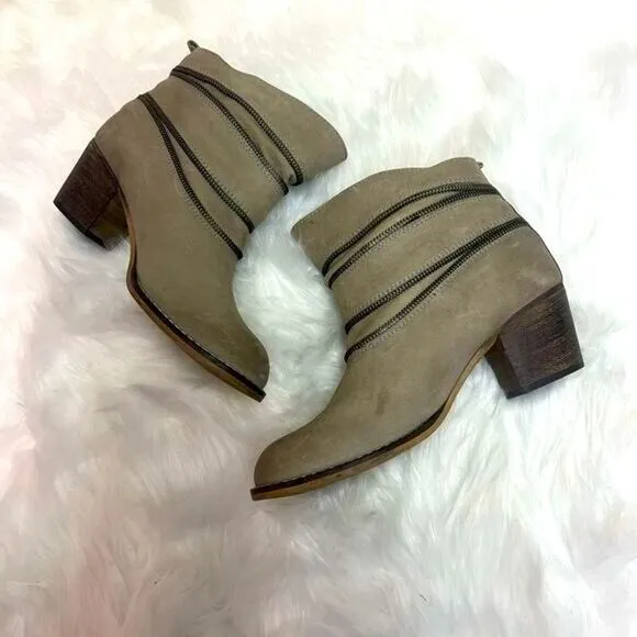 Sundance ankle boots brown leather faux zip moto 39 B91