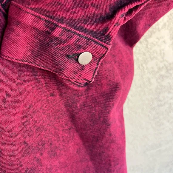 Sundance Denim Burgundy Open Front Long Denim Coat Duster Size S