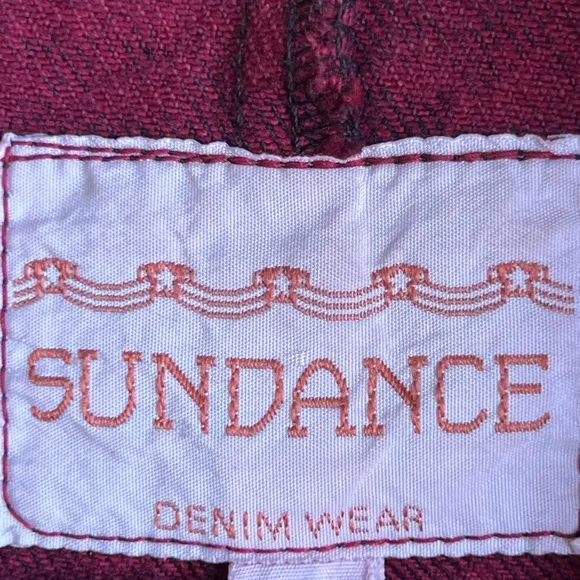 Sundance Denim Burgundy Open Front Long Denim Coat Duster Size S