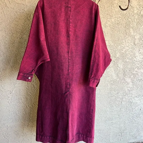 Sundance Denim Burgundy Open Front Long Denim Coat Duster Size S