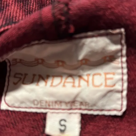 Sundance Denim Burgundy Open Front Long Denim Coat Duster Size S