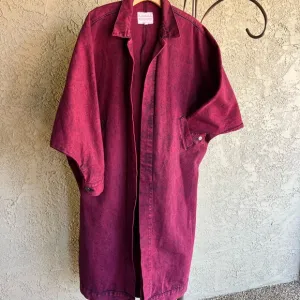 Sundance Denim Burgundy Open Front Long Denim Coat Duster Size S