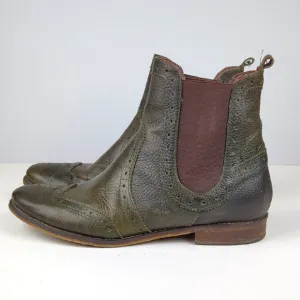 SUNDANCE Women's Green Cobbled Leather Ankle Boots