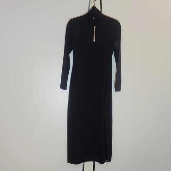 Susana Monaco Long Sleeve Turtleneck Slit Midi Dress black size S