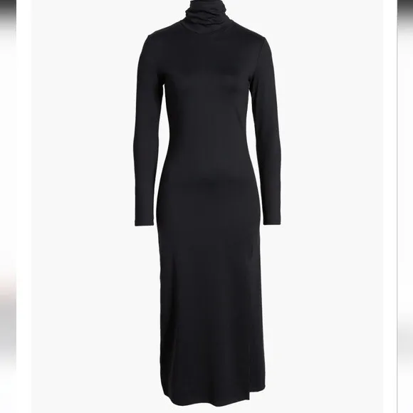 Susana Monaco Long Sleeve Turtleneck Slit Midi Dress black size S