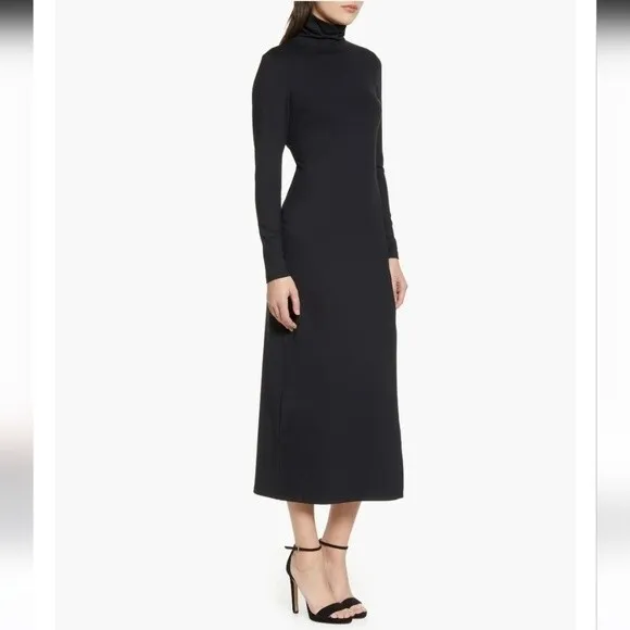 Susana Monaco Long Sleeve Turtleneck Slit Midi Dress black size S