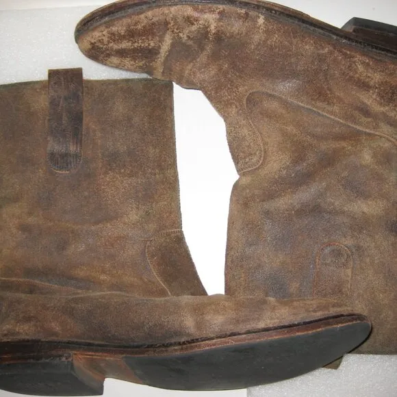 Sz 13 Men's Italian Brown Distressed Leather Mid Calf Boots