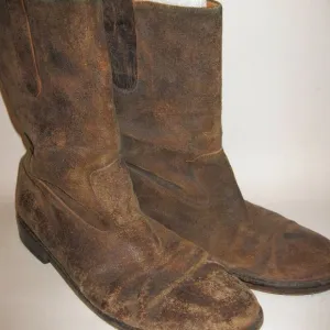 Sz 13 Men's Italian Brown Distressed Leather Mid Calf Boots