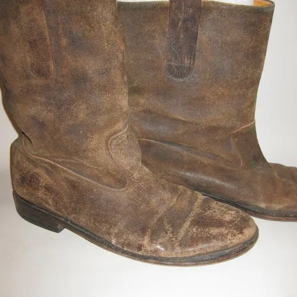 Sz 13 Men's Italian Brown Distressed Leather Mid Calf Boots
