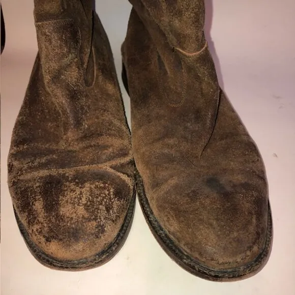 Sz 13 Men's Italian Brown Distressed Leather Mid Calf Boots