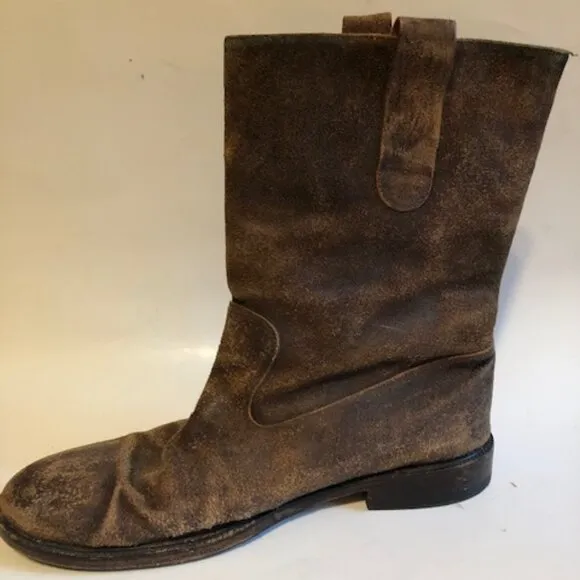 Sz 13 Men's Italian Brown Distressed Leather Mid Calf Boots