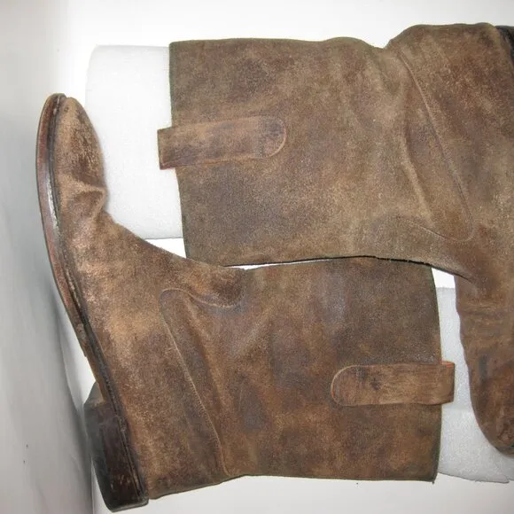 Sz 13 Men's Italian Brown Distressed Leather Mid Calf Boots