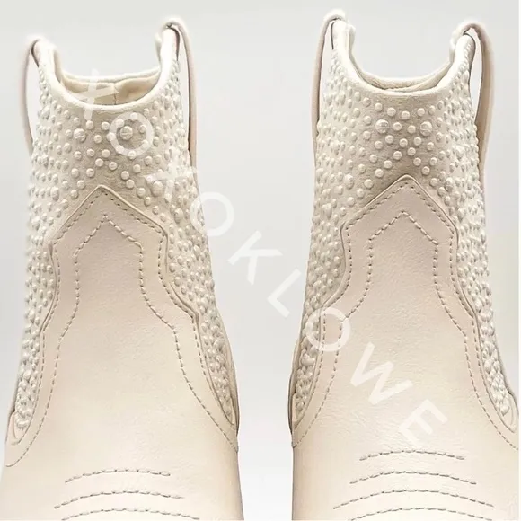 SZ 8.5 &amp; 10 Ivory Faux Pearl Embellished Western Cowboy Boots