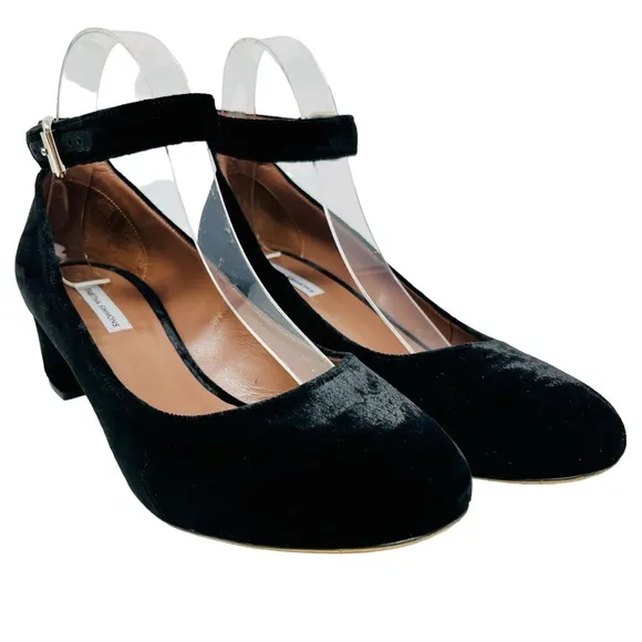 TABITHA SIMMONS Black Velvet Martha Mary Jane Size 38.8 8.5  Shoes Block Heel