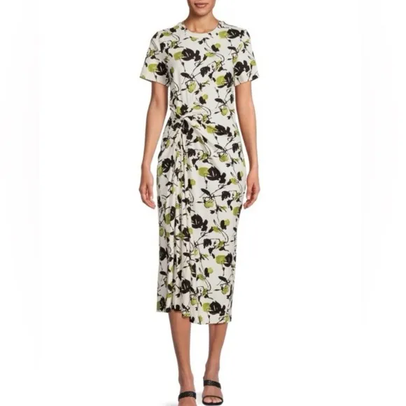 Tanya Taylor Ira Inkblot Floral Long Dress Organic Cotton Stretch  $275 NWT