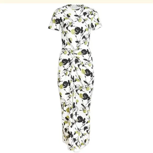 Tanya Taylor Ira Inkblot Floral Long Dress Organic Cotton Stretch  $275 NWT