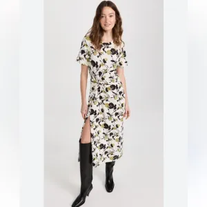 Tanya Taylor Ira Inkblot Floral Long Dress Organic Cotton Stretch  $275 NWT