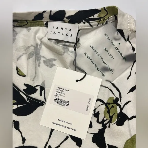 Tanya Taylor Ira Inkblot Floral Long Dress Organic Cotton Stretch  $275 NWT