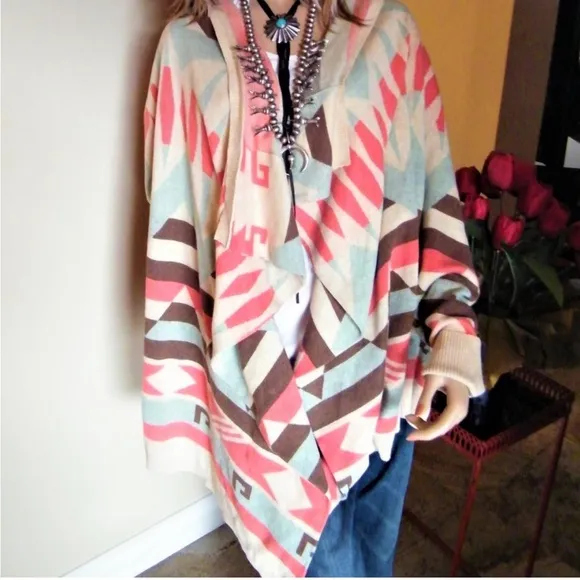 TASHA POLIZZI El Rey Cardigan Southwestern Waterfall Sweater Womens Size Medium