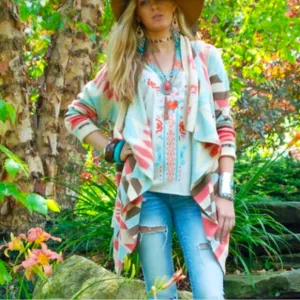 TASHA POLIZZI El Rey Cardigan Southwestern Waterfall Sweater Womens Size Medium