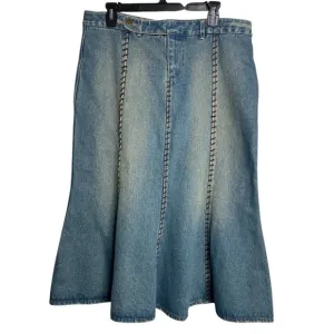 Tasha polizzi vintage leather stitch long denim bottom flair ranch skirt-SZ-L