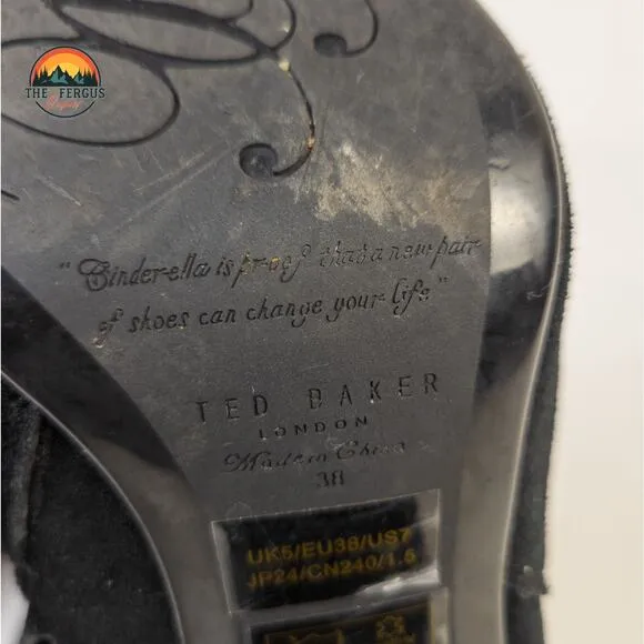 Ted Baker Chic London Black Bow Boots Elegant Dress Block Heel Womens Size 7