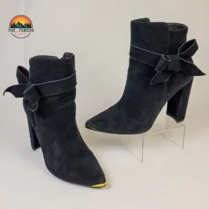 Ted Baker Chic London Black Bow Boots Elegant Dress Block Heel Womens Size 7
