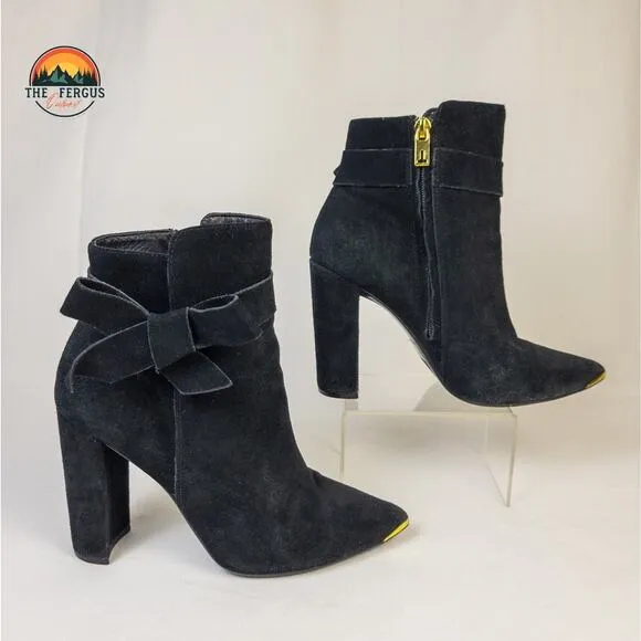 Ted Baker Chic London Black Bow Boots Elegant Dress Block Heel Womens Size 7