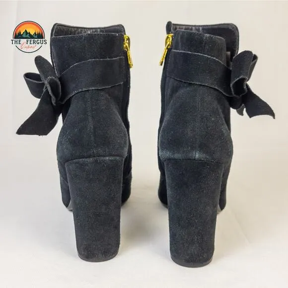 Ted Baker Chic London Black Bow Boots Elegant Dress Block Heel Womens Size 7