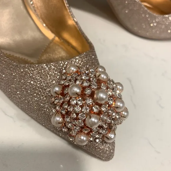 TED BAKER Cinderella Rose Gold Jeweled Heels